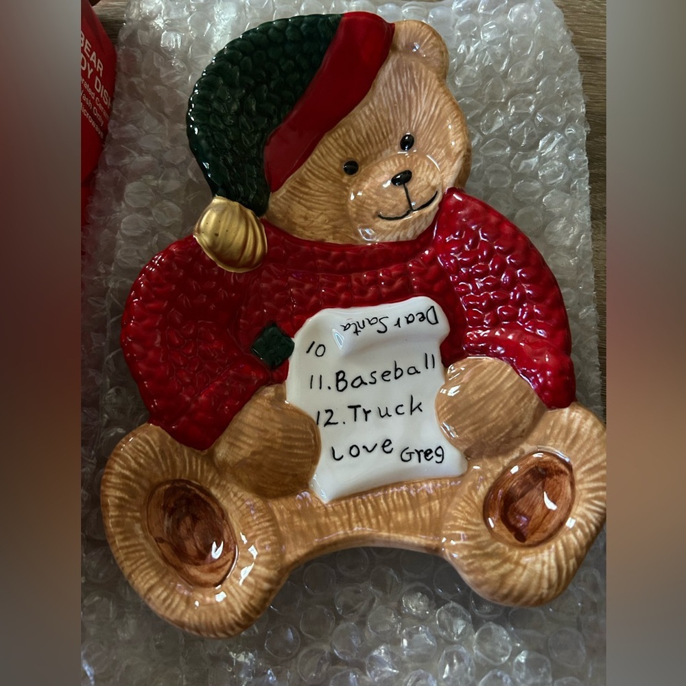 Celebrate The Season Bear Candy Dish Hand Decorated Ceramic New